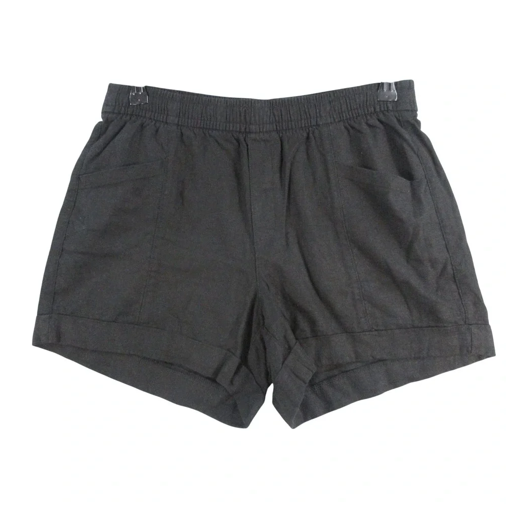 Old Navy Womens XS Black High-Rise Linen Blend Elastic Waist‎ Shorts Pocketed